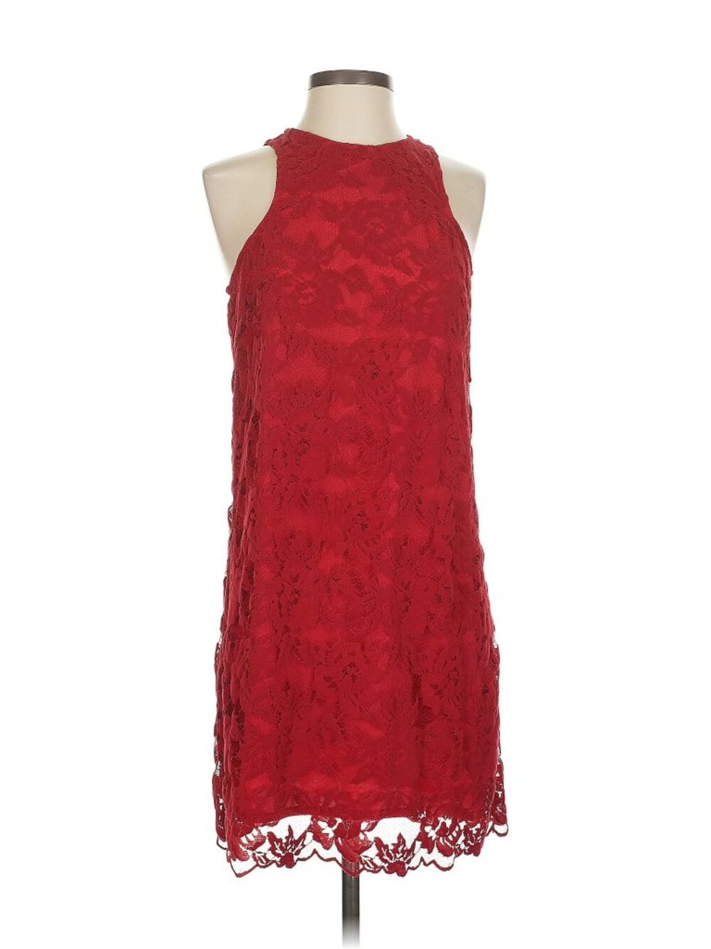 Lovers + Friends Flocked Red Lace Mini Shift Dress - Size S - Revolve